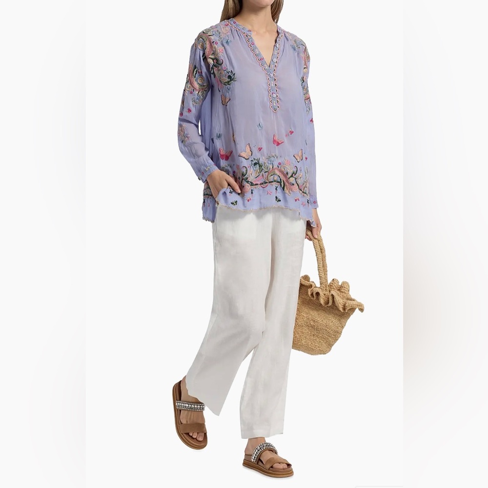 Johnny Was Lavender Embroidered Tunic Top, XL. FINAL SALE. NWT